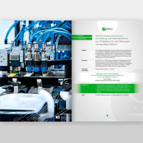Doppelseite einer technischen Produktbroschüre der Firma EXCO GmbH